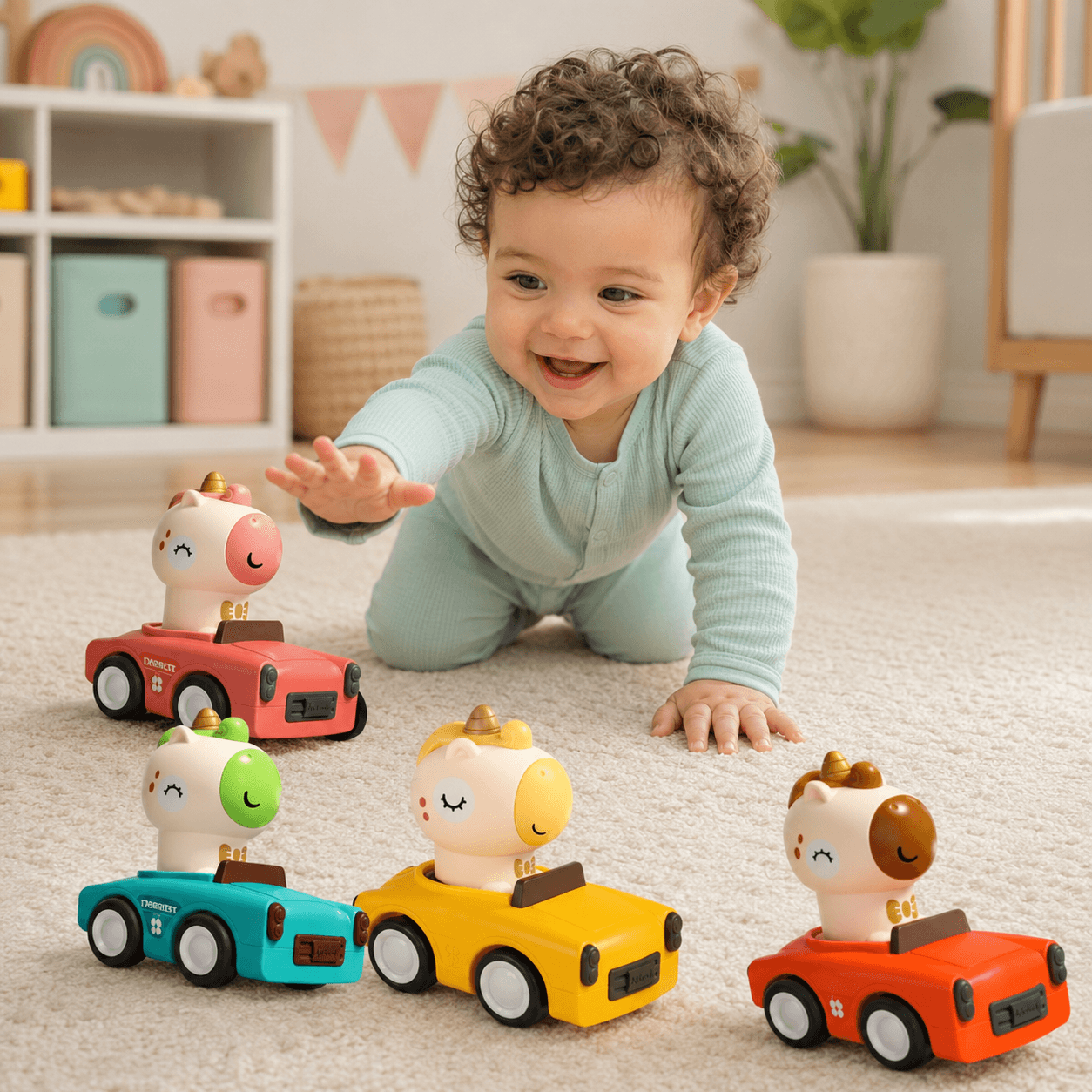 TOYS LAND 4-Pack Press and Go Toy Cars for Toddlers - Animal Friction Powered Push & Go Racing Cars, Cute Vehicle Play Set for Kids & Toddlers.