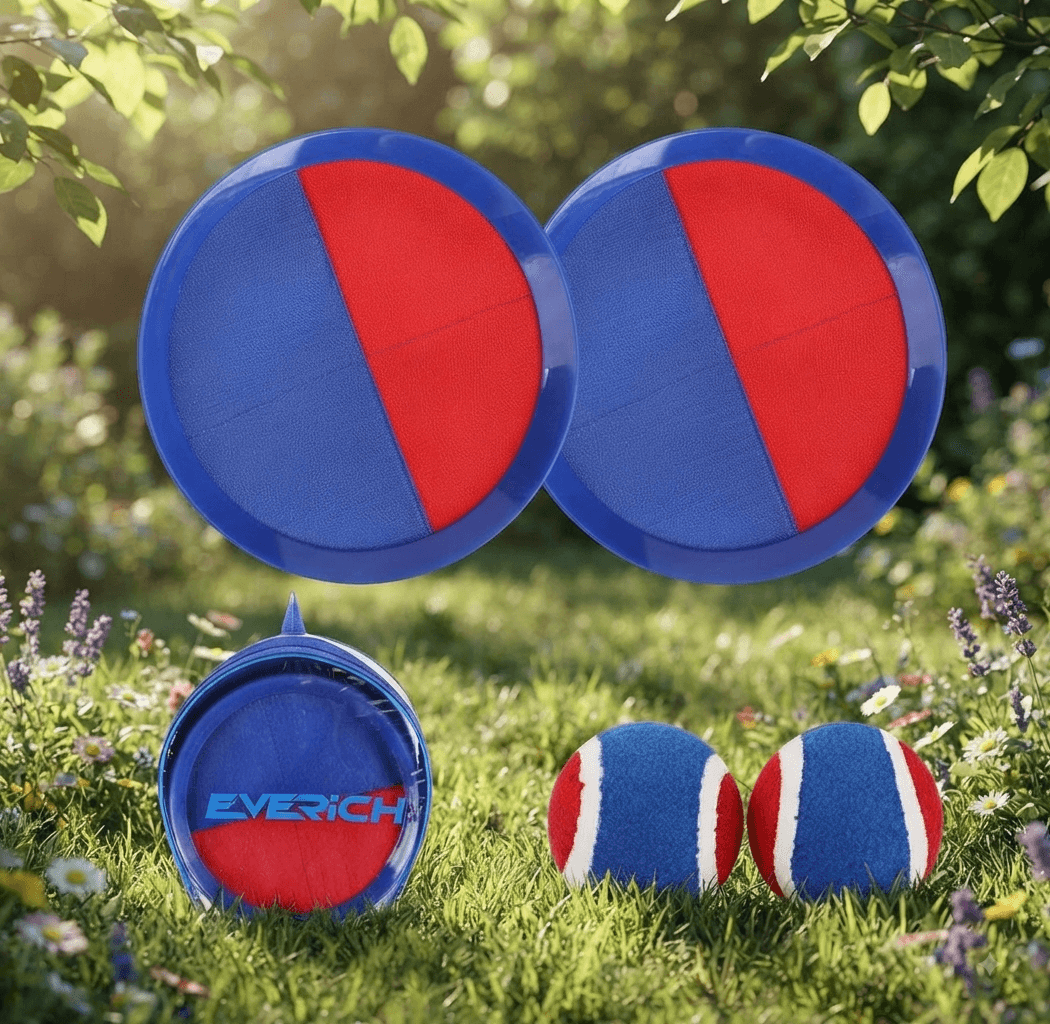 Innotoys Toss and Catch Ball Game Set - Indoor & Outdoor Velcro Paddle Ball Catch Set with 2 Paddles, 2 Balls, and 1 Mesh Storage Bag for Kids, Adults, and Family.