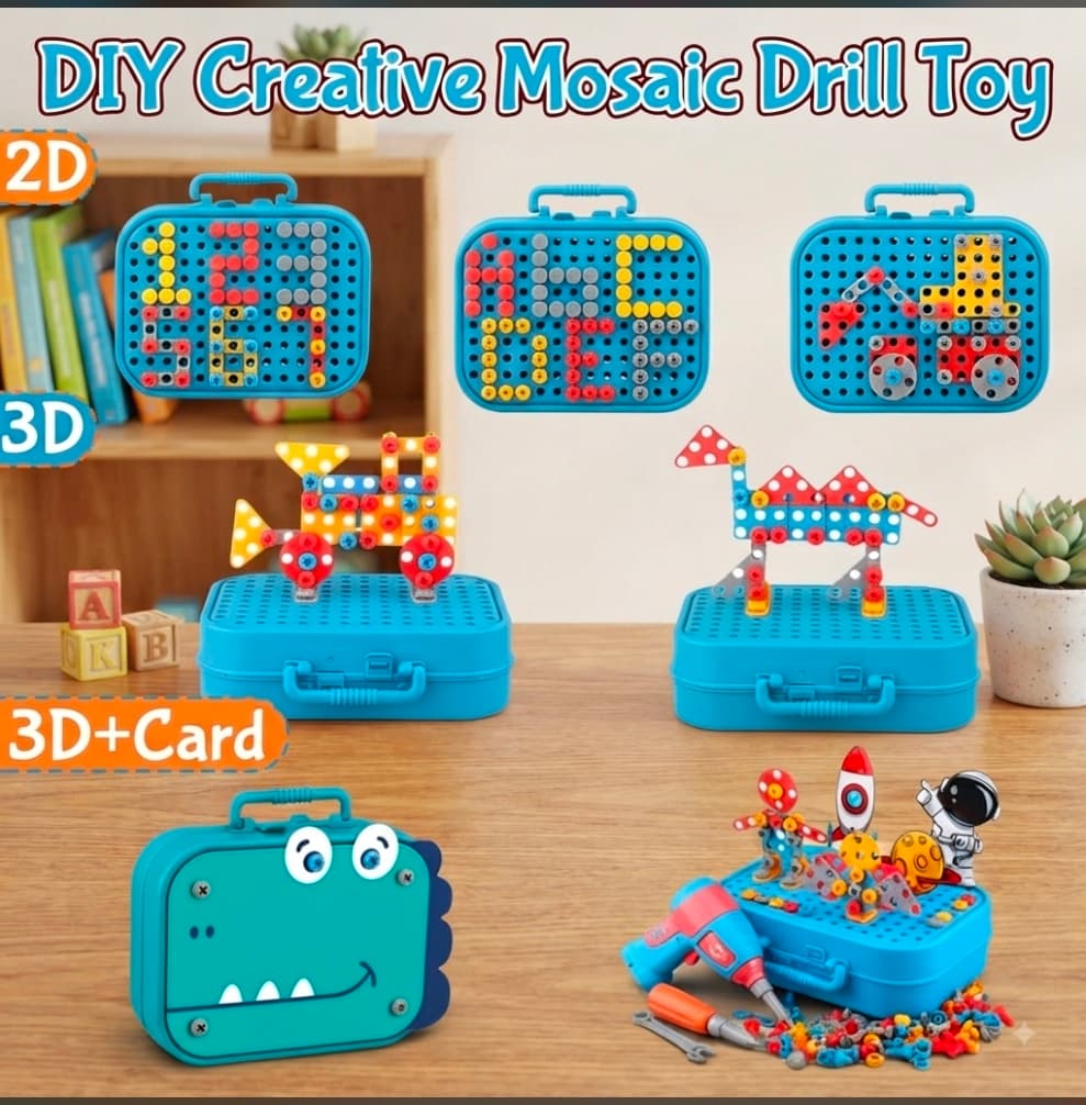AquaArcc Dinosaur STEM Building Toy & Kids Electric Drill Set (351 Pieces) - Creative Construction Engineering Toy with Dinosaur-Themed Storage Toolbox for Boys & Girls (Ages 4-8).