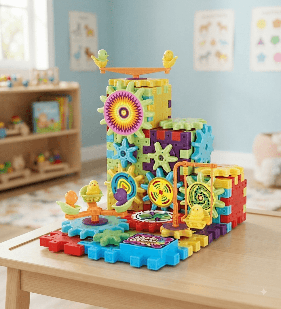 KIDSZONE Motorized Interlocking Building Toy Set - Creative Gear Bricks Construction STEM Learning & Mechanical Play Set for Toddlers & Kids.