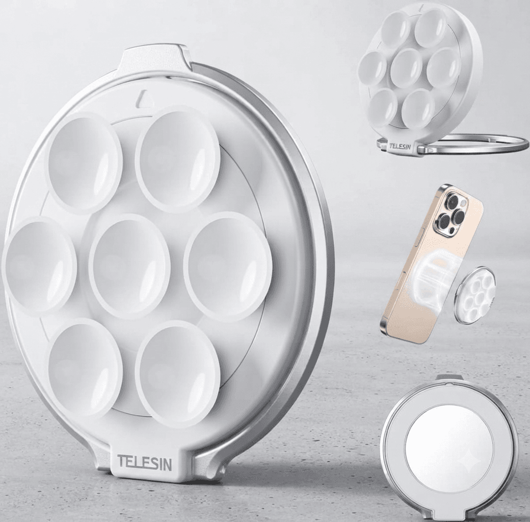 TELESIN Magnetic Phone Holder with Suction Cup & Built-in Vanity Mirror, MagSafe Compatible Mount for iPhone & Android.