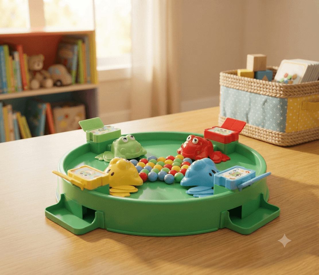 Toyzone Hungry Frogs Eat Beans Board Game for 4 Players - Fast-Paced Multiplayer Interactive Tabletop Game for Kids and Toddlers Ages 2+