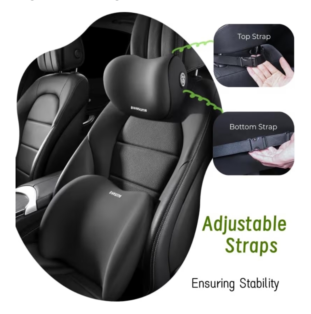 Memory Foam Car Headrest & Lumbar Support Pillow Set – Ergonomic Backrest & Neck Cushion for Driving Pain Relief, Office Chair & Travel