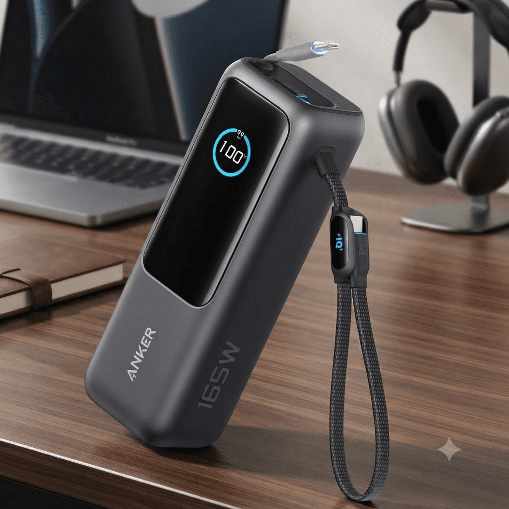 Anker 165W Laptop Power Bank (25,000mAh) with Built-In Retractable Cable