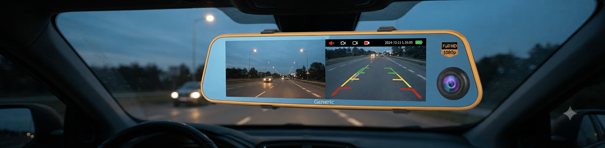 Generic Full HD 1080p Rearview Mirror Dash Cam - Dual Front and Rear Camera