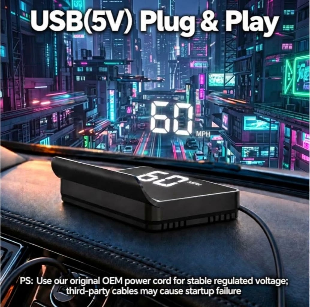 شاشة عرض سرعة السيارة الرقمية (GPS HUD) – عداد سرعة زجاجي بنظام مزدوج، سطوع تلقائي وتوصيل USB لجميع السيارات والشاحنات
